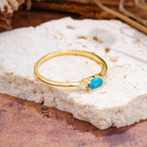 Round & Oval Cut Turquoise Ring Timeless Three Stones Wedding Band